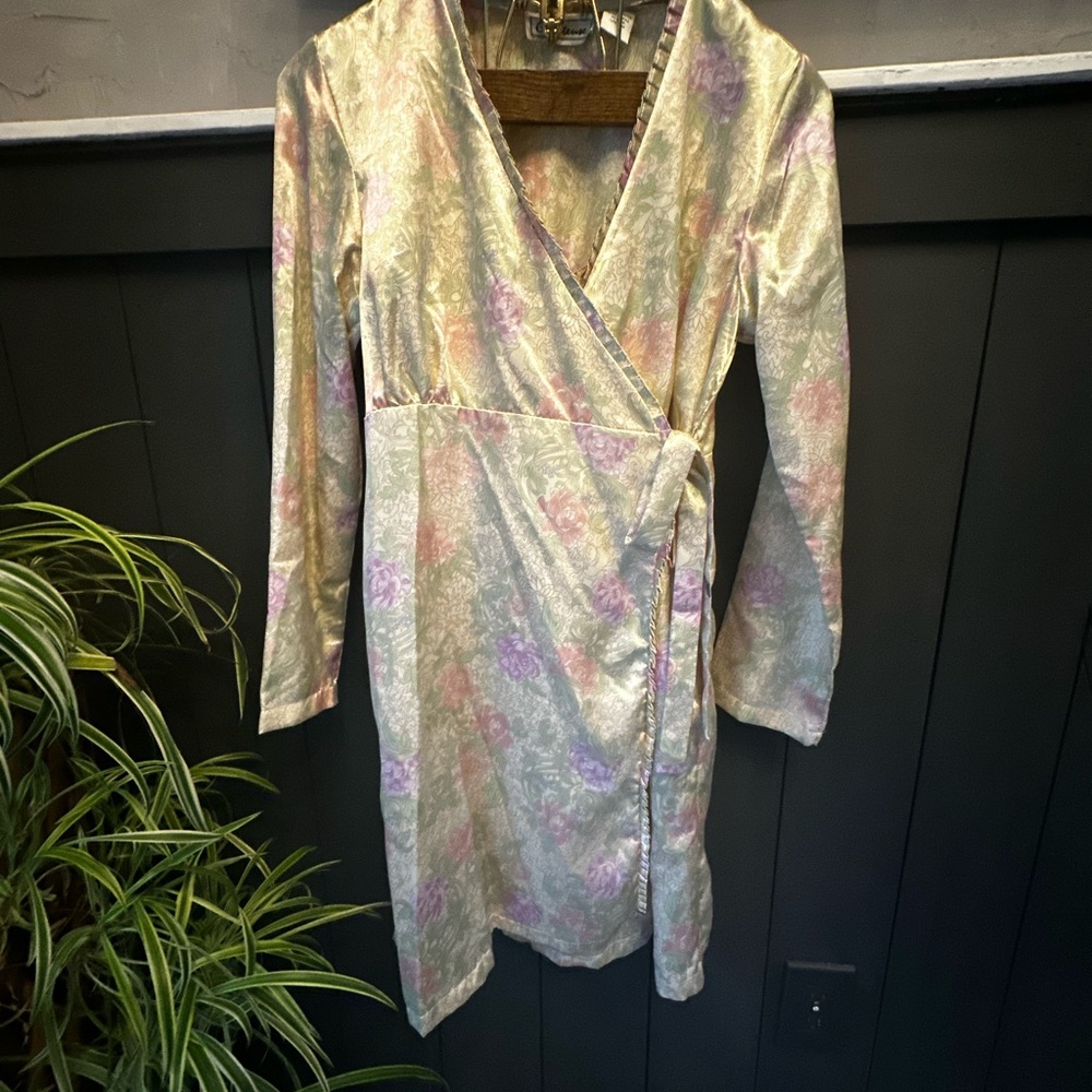 Vintage Chanteuse Silky Floral Pajama Robe Slip Matching Set Sz Medium